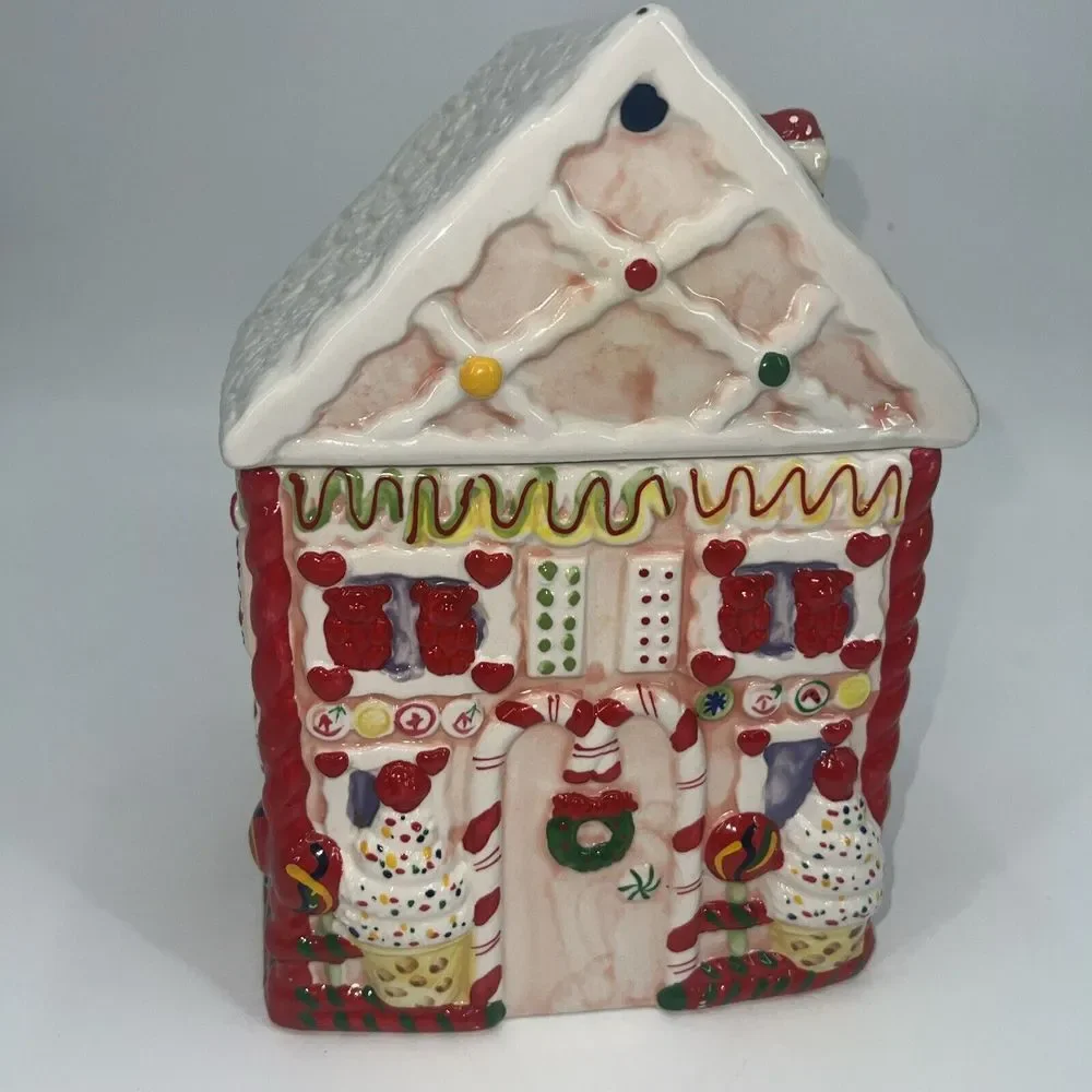 Vintage Candy Gingerbread House Ceramic Cookie Jar Canes‎ Peppermint Christmas